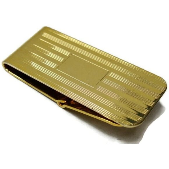 Gold Tone Engravable Money Clip Cash Holder Used - Picture 2 of 10